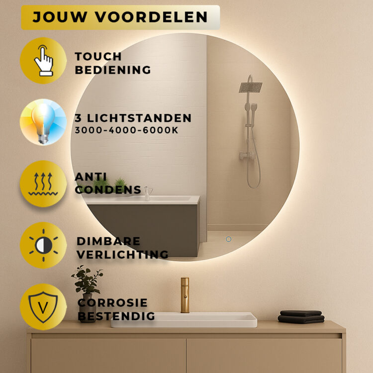 Badkamer Spiegel Rond Nella LUXE | Verlichting | Condensvrij - Afbeelding 2